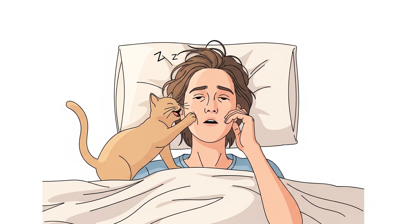 夜勤明け　眠気　ネコに起こされる